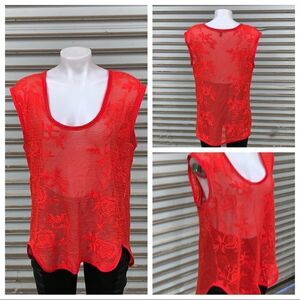 Banana Republic top tank cover up red knit flower design size large sleeveless